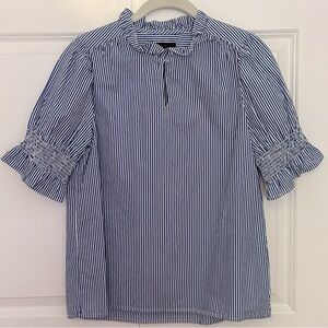 J. Crew Blue/White Ruffly Cotton Poplin in Oxford Stripe Top Women's Size XS